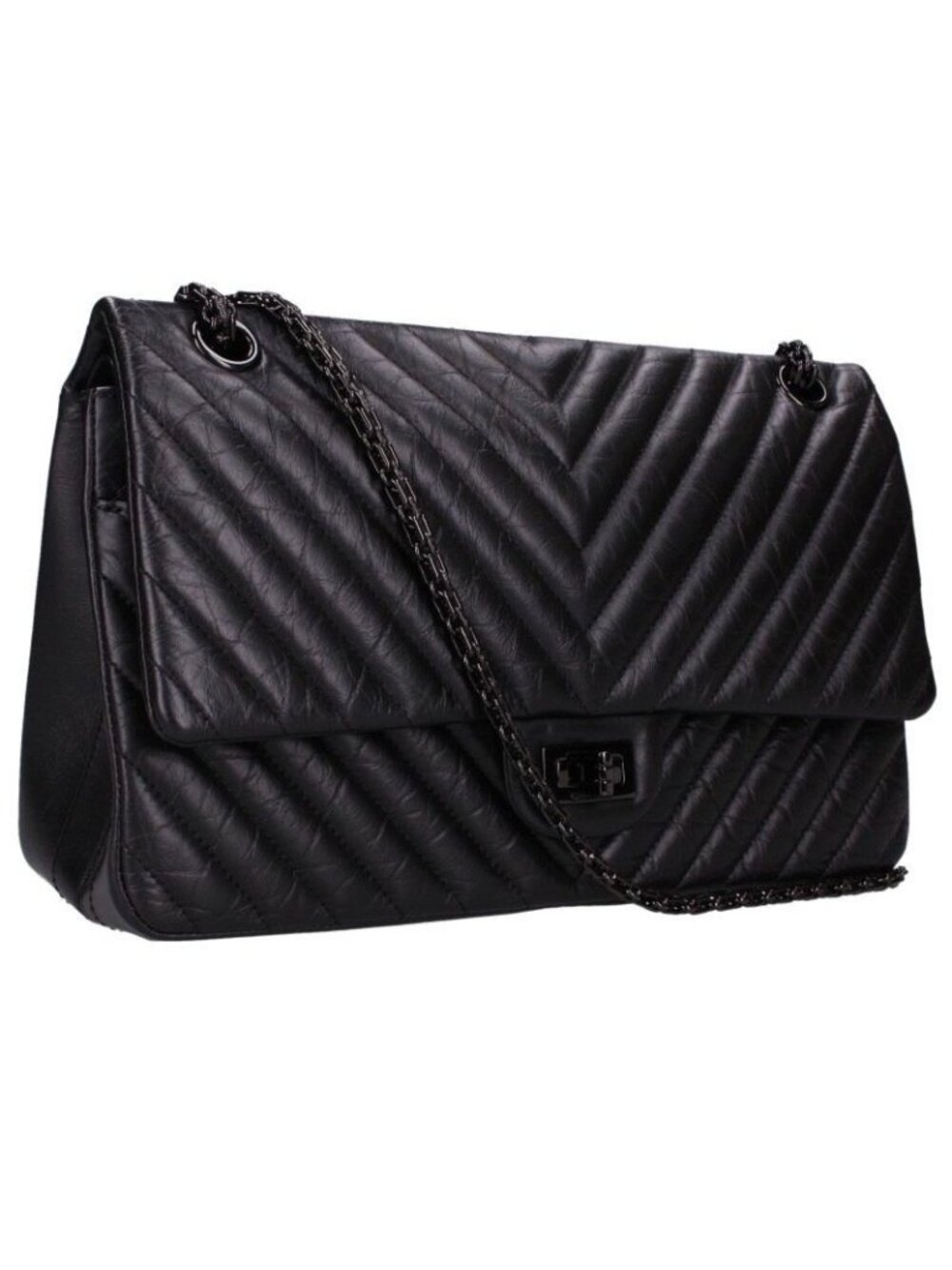 Chanel 2.55 Chevron Thor Black 23 Aged Calfskin Double Flap Chain Shoulder Bag